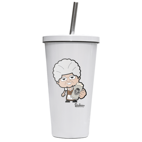 Die Oid Sinzerin Bier Edelstahl Trinkbecher mit Strohhalm 480ml Weiss Krottenkopf Front
