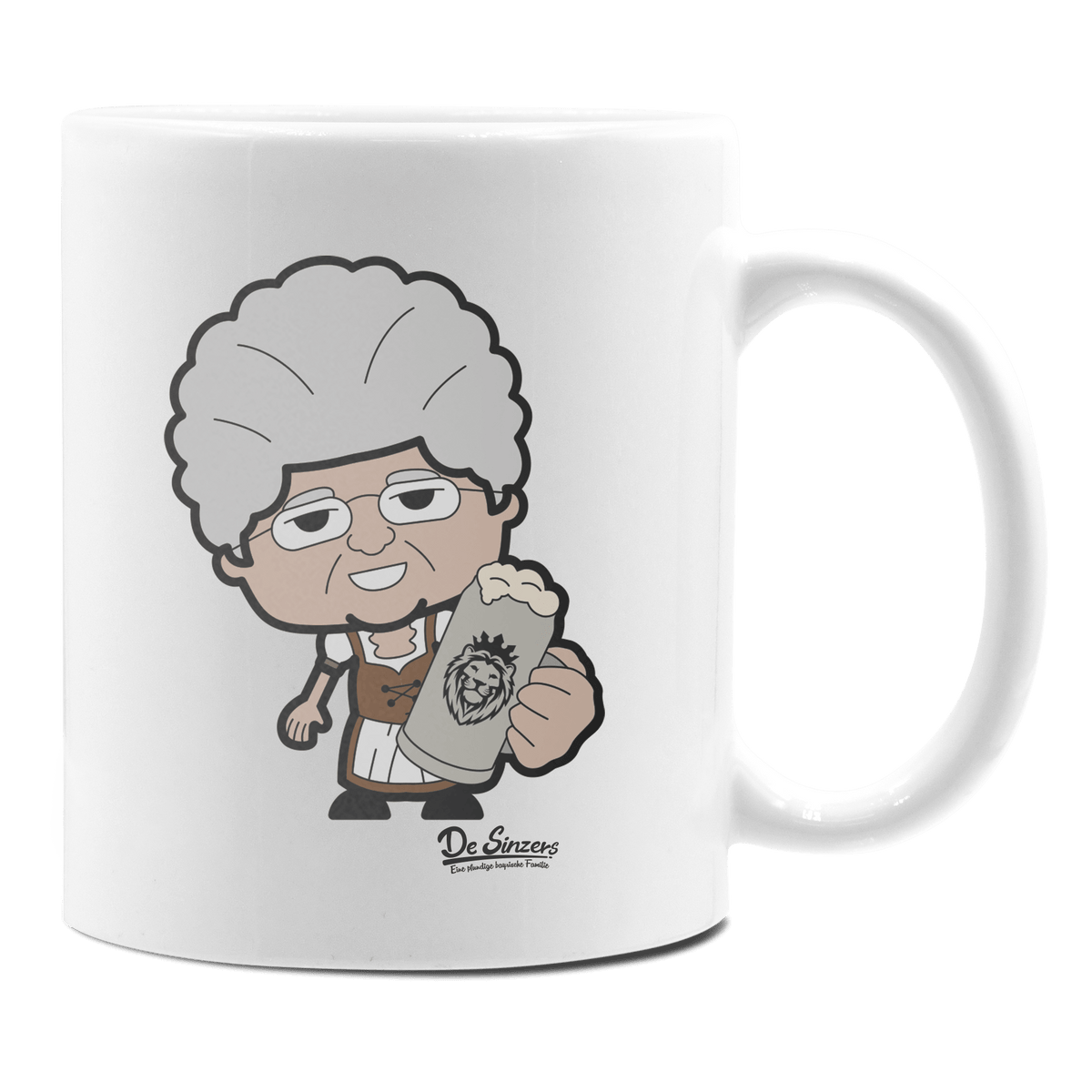 Die Oid Sinzerin Bier Keramik Kaffeetasse 330ml Weiss Rampoldplatte Front