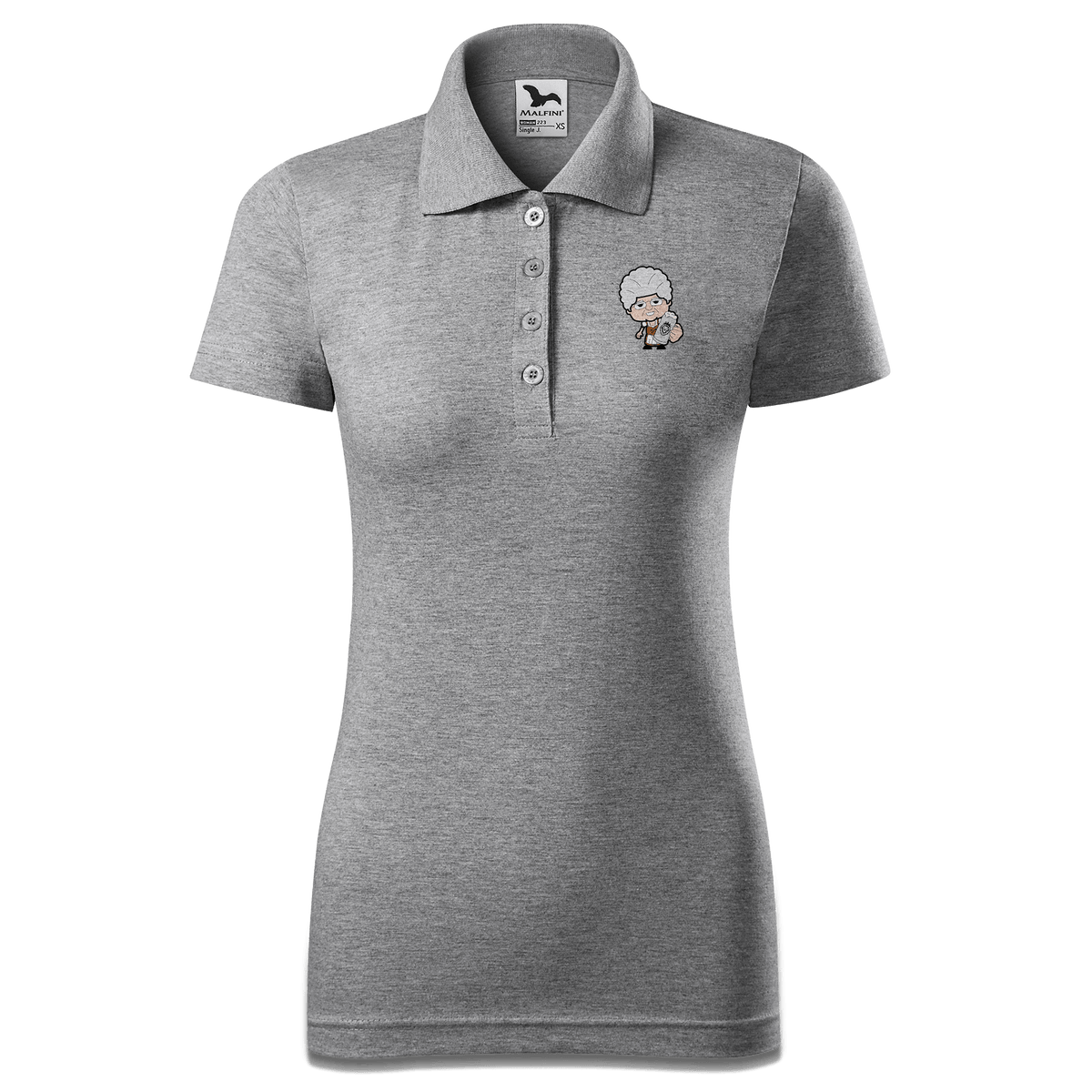 Die Oid Sinzerin Bier Polo Shirt Damen Grau Meliert Lack Front