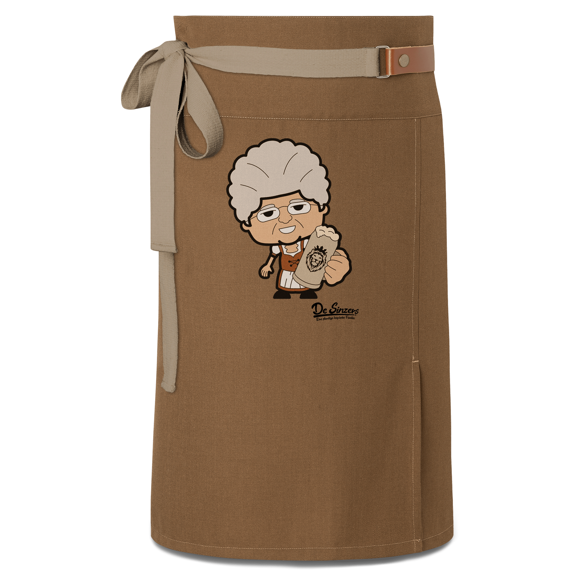 Die Oid Sinzerin Bier Schuerze Vorbinder Braun Haidham Front