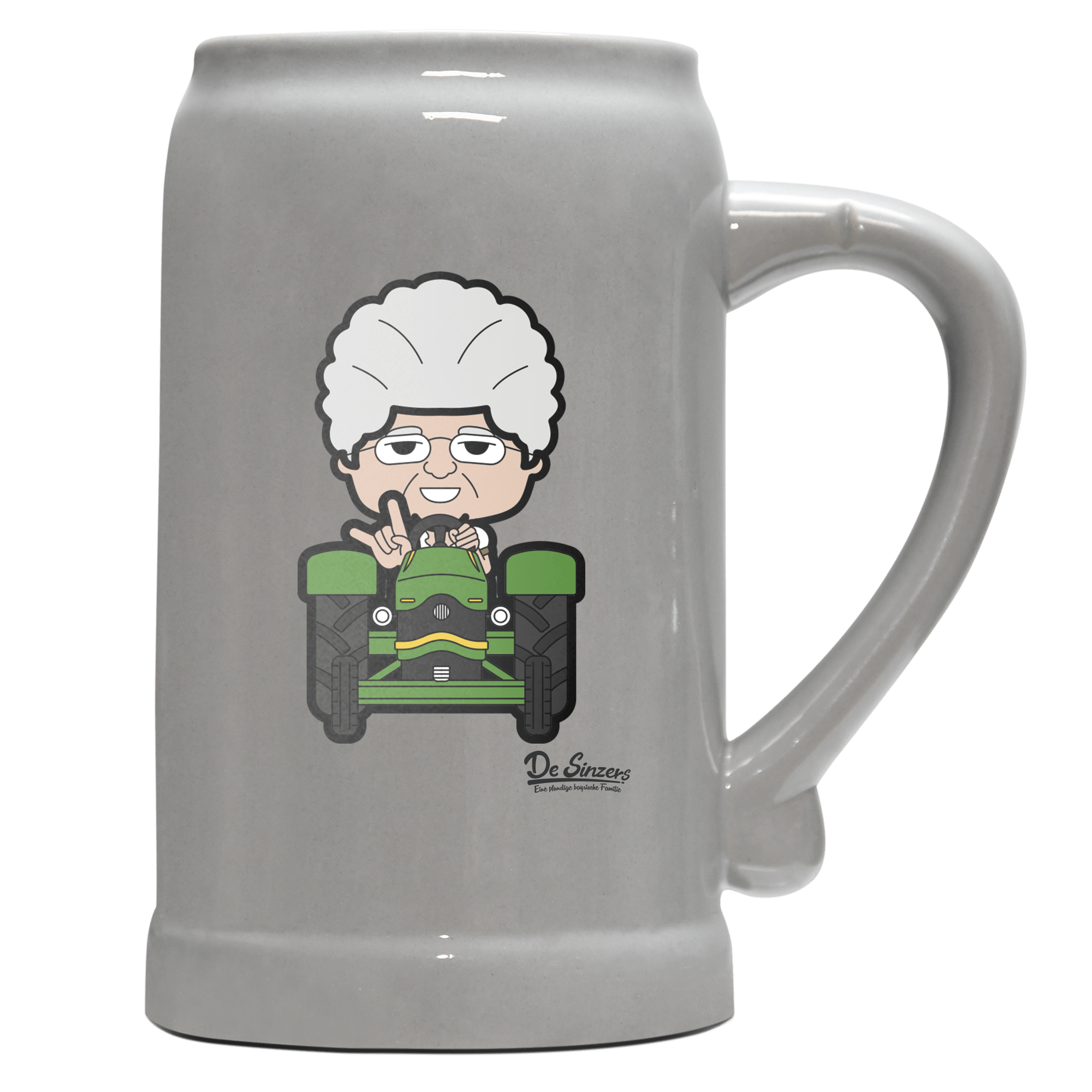 Die Oid Sinzerin Bulldog Bierkrug 1000ml Grau Zugspitze Front