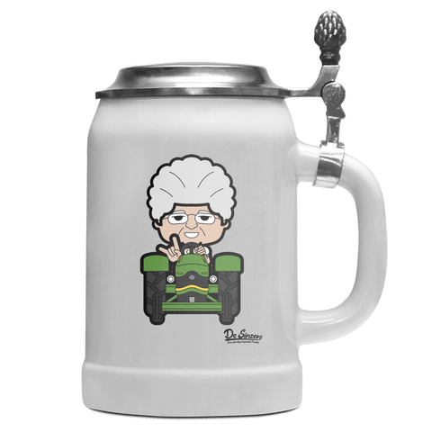 Die Oid Sinzerin Bulldog Bierkrug 500ml Weiss mit Deckel Wetterspitzen Front