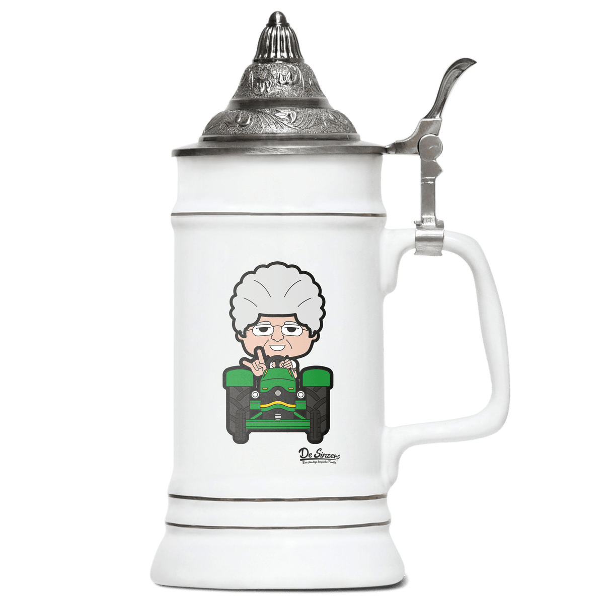 Die Oid Sinzerin Bulldog Bierkrug 500ml Weiss mit Spitzdeckel Wendelstein Front