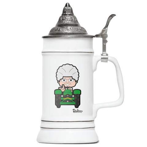 Die Oid Sinzerin Bulldog Bierkrug 500ml Weiss mit Spitzdeckel Wendelstein Front