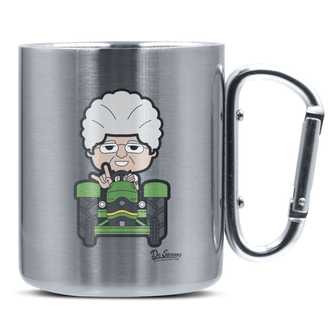 Die Oid Sinzerin Bulldog Edelstahl Kaffeetasse silberer Karabiner 320ml Grosser Traithen Front