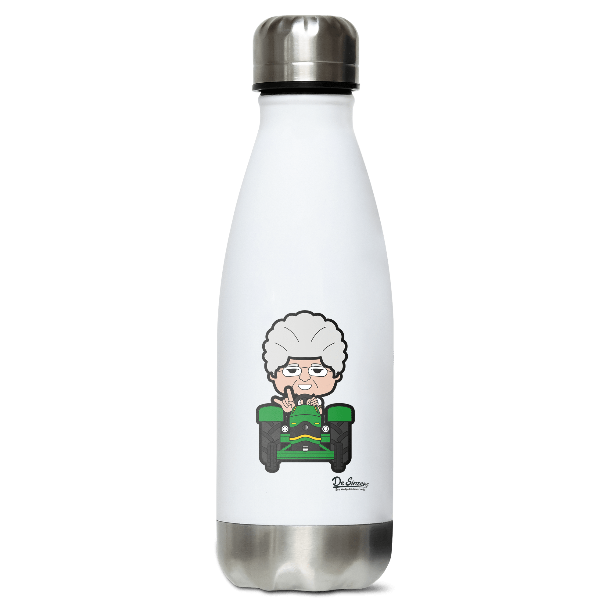 Die Oid Sinzerin Bulldog Edelstahl Thermoflasche 350ml Weiss Silber Kreuzspitze Front