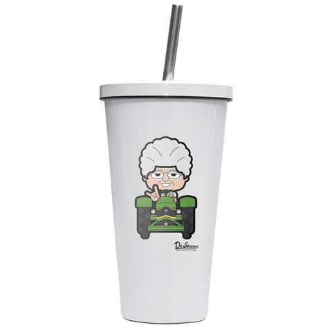 Die Oid Sinzerin Bulldog Edelstahl Trinkbecher mit Strohhalm 480ml Weiss Krottenkopf Front