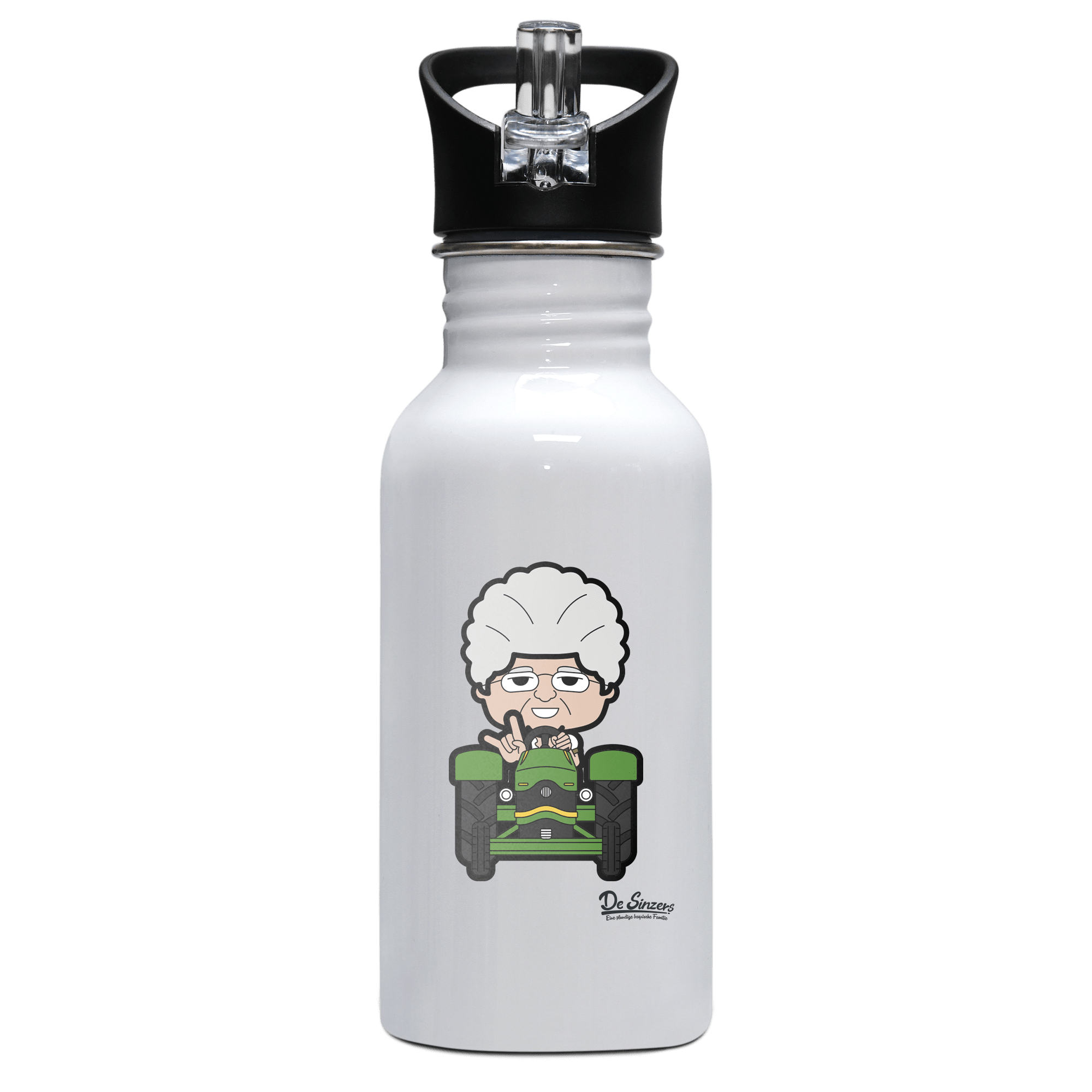 Die Oid Sinzerin Bulldog Edelstahl Trinkflasche mit klappbarem Mundstueck 500ml Weiss Rotwand Front