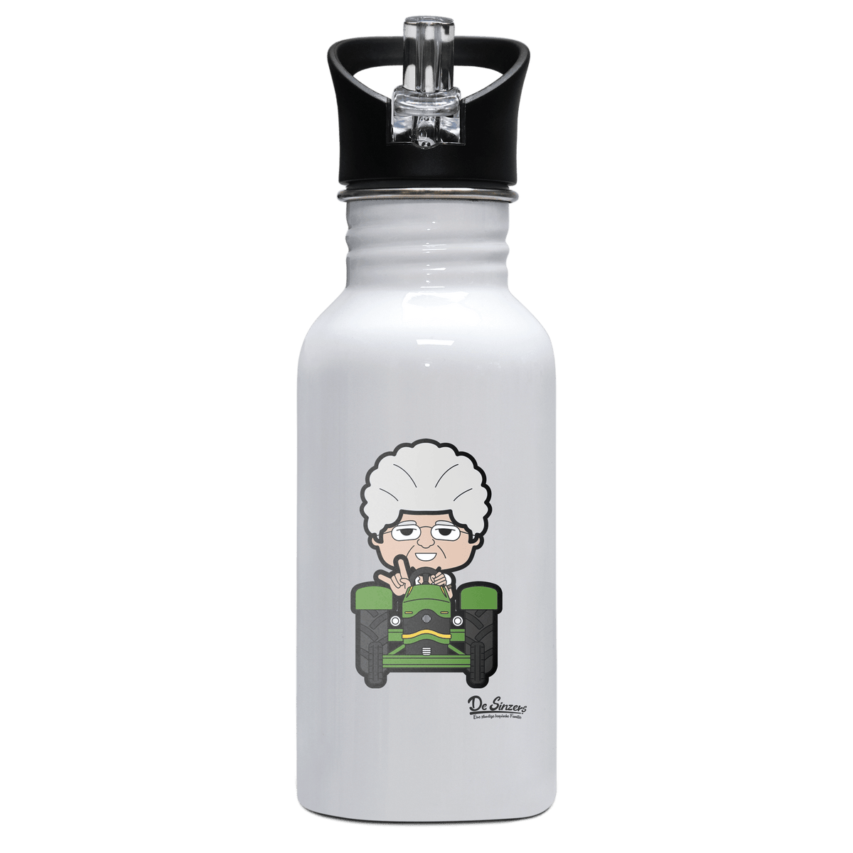 Die Oid Sinzerin Bulldog Edelstahl Trinkflasche mit klappbarem Mundstueck 500ml Weiss Rotwand Front