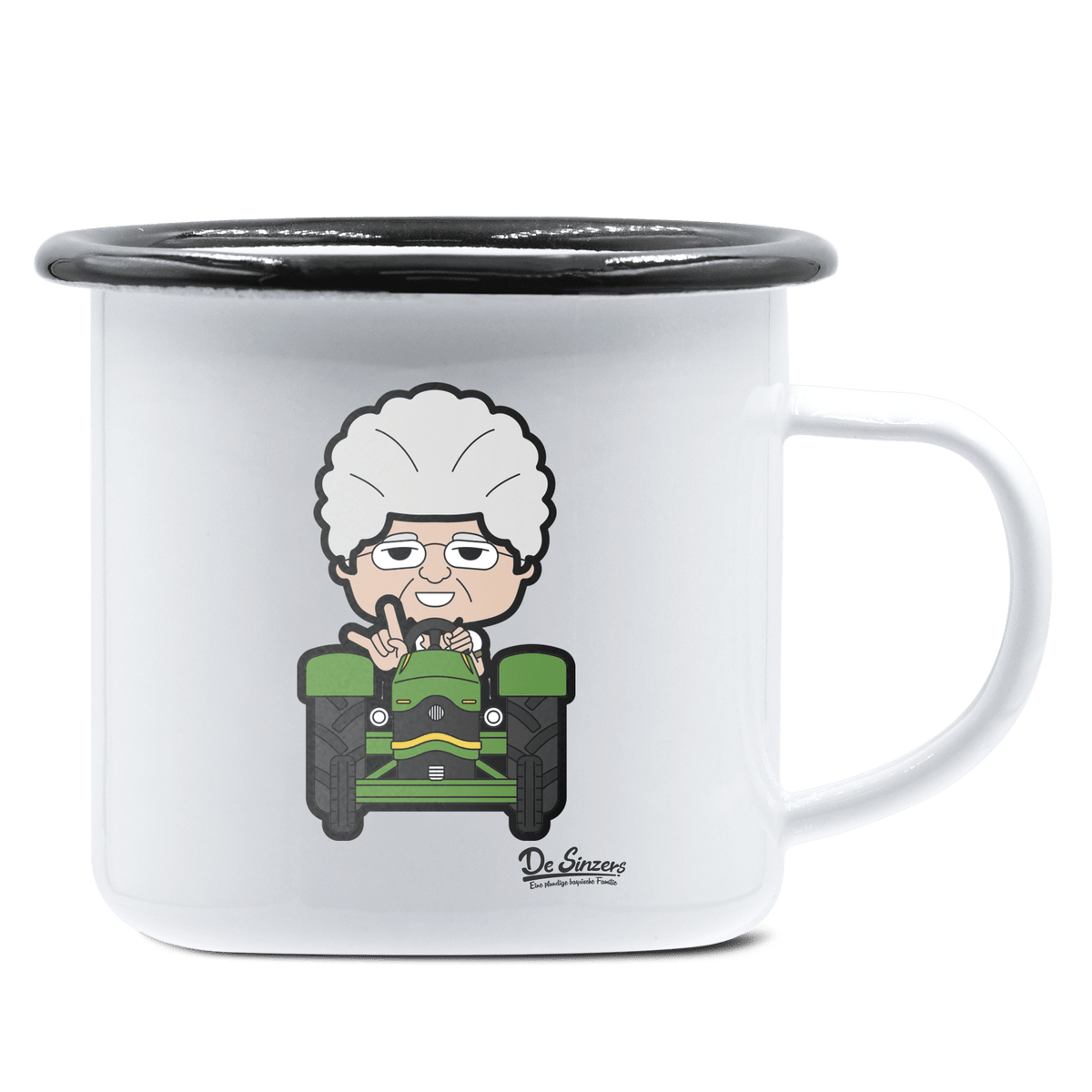 Die Oid Sinzerin Bulldog Emaille Tasse 375ml Weiss Schwarz Hochries Front