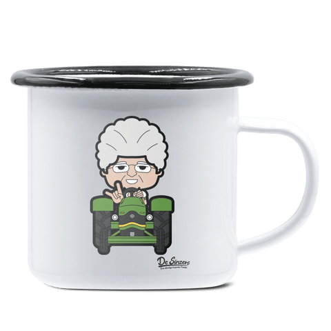 Die Oid Sinzerin Bulldog Emaille Tasse 375ml Weiss Schwarz Hochries Front