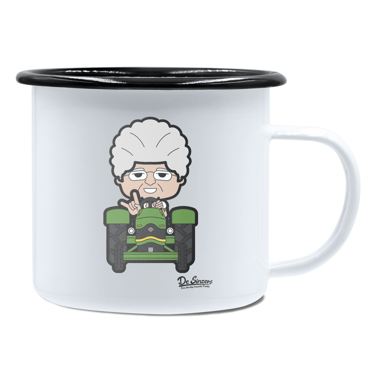 Die Oid Sinzerin Bulldog Emaille Tasse 450ml Weiss Schwarz Spitzstein Front