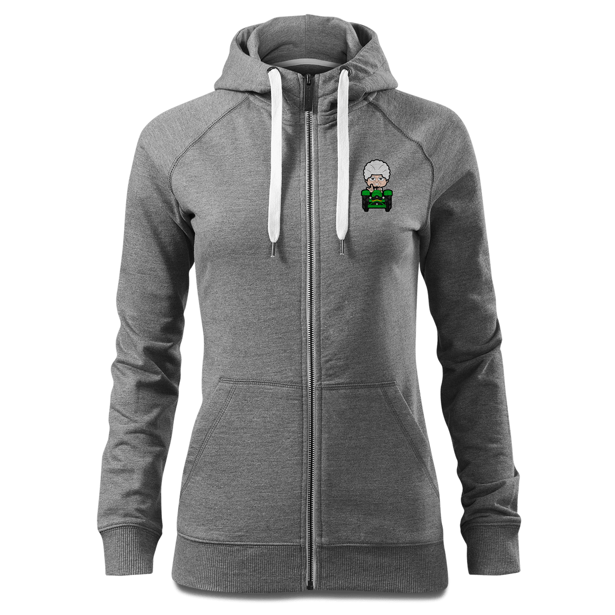 Die Oid Sinzerin Bulldog Sweatshirt Zip Hoody Damen Grau Meliert Kreut Front