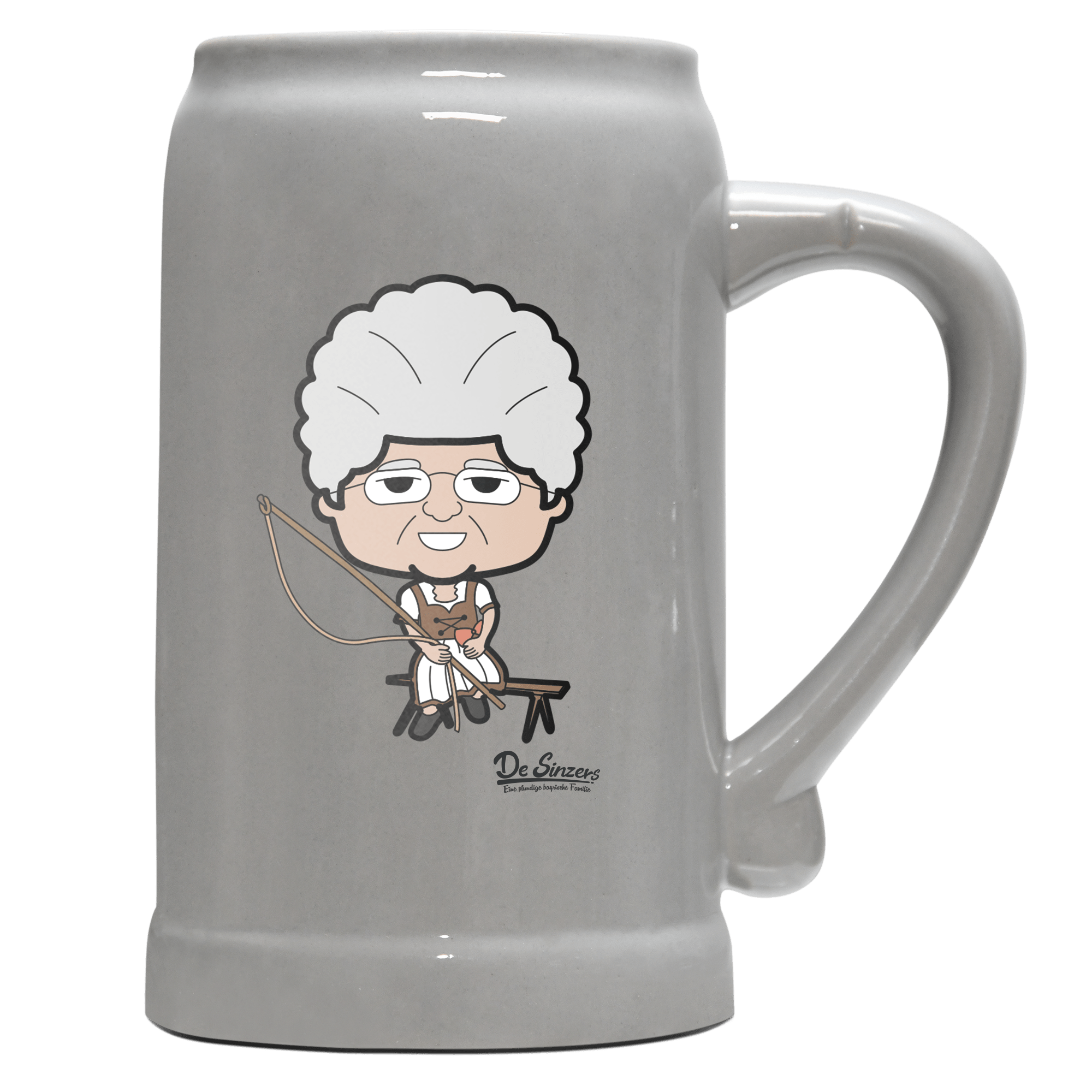 Die Oid Sinzerin Goaßlschnoizer Bierkrug 1000ml Grau Zugspitze Front