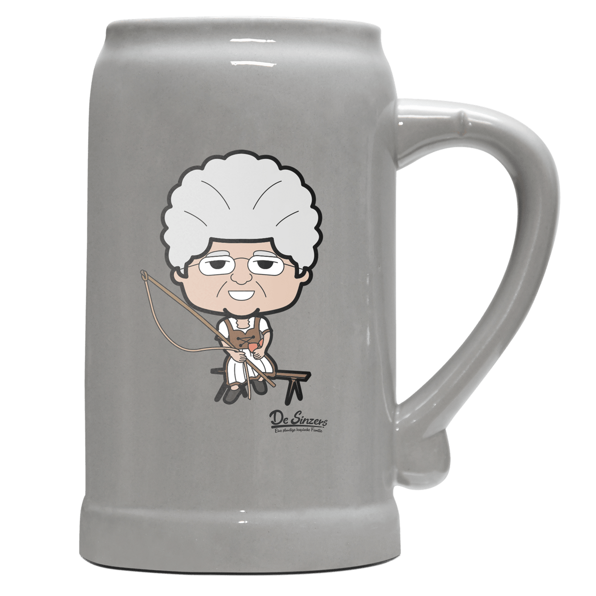 Die Oid Sinzerin Goaßlschnoizer Bierkrug 1000ml Grau Zugspitze Front