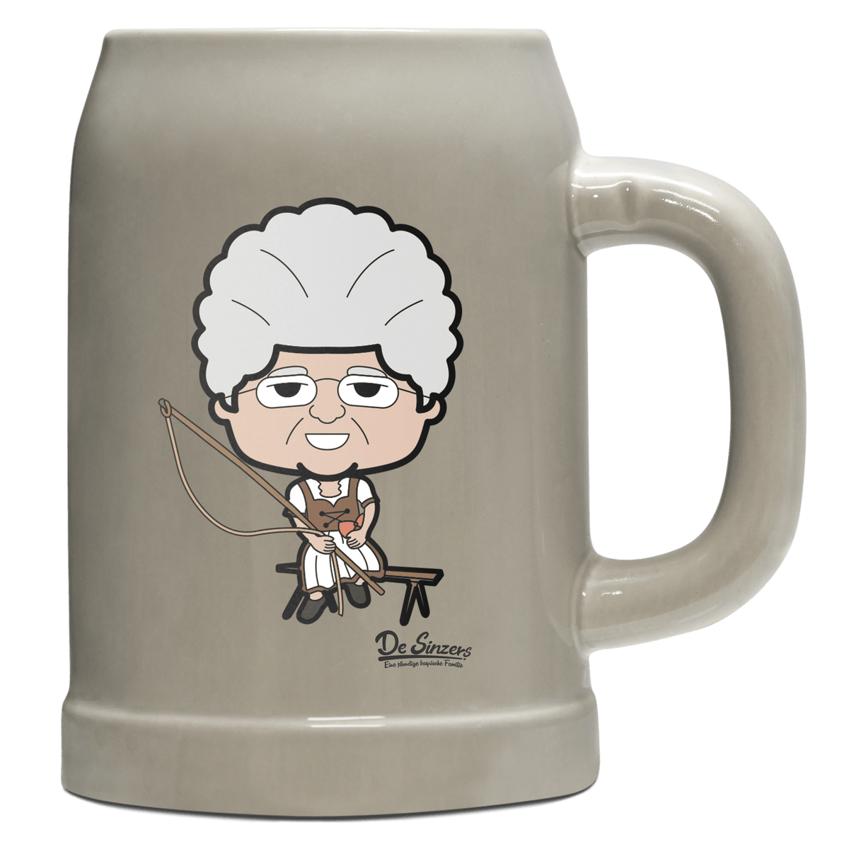 Die Oid Sinzerin Goaßlschnoizer Bierkrug 500ml Grau Watzmann Front