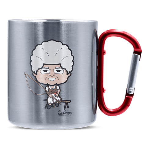 Die Oid Sinzerin Goasslschnoizer Edelstahl Kaffeetasse roter Karabiner 320ml Kitzstein Front