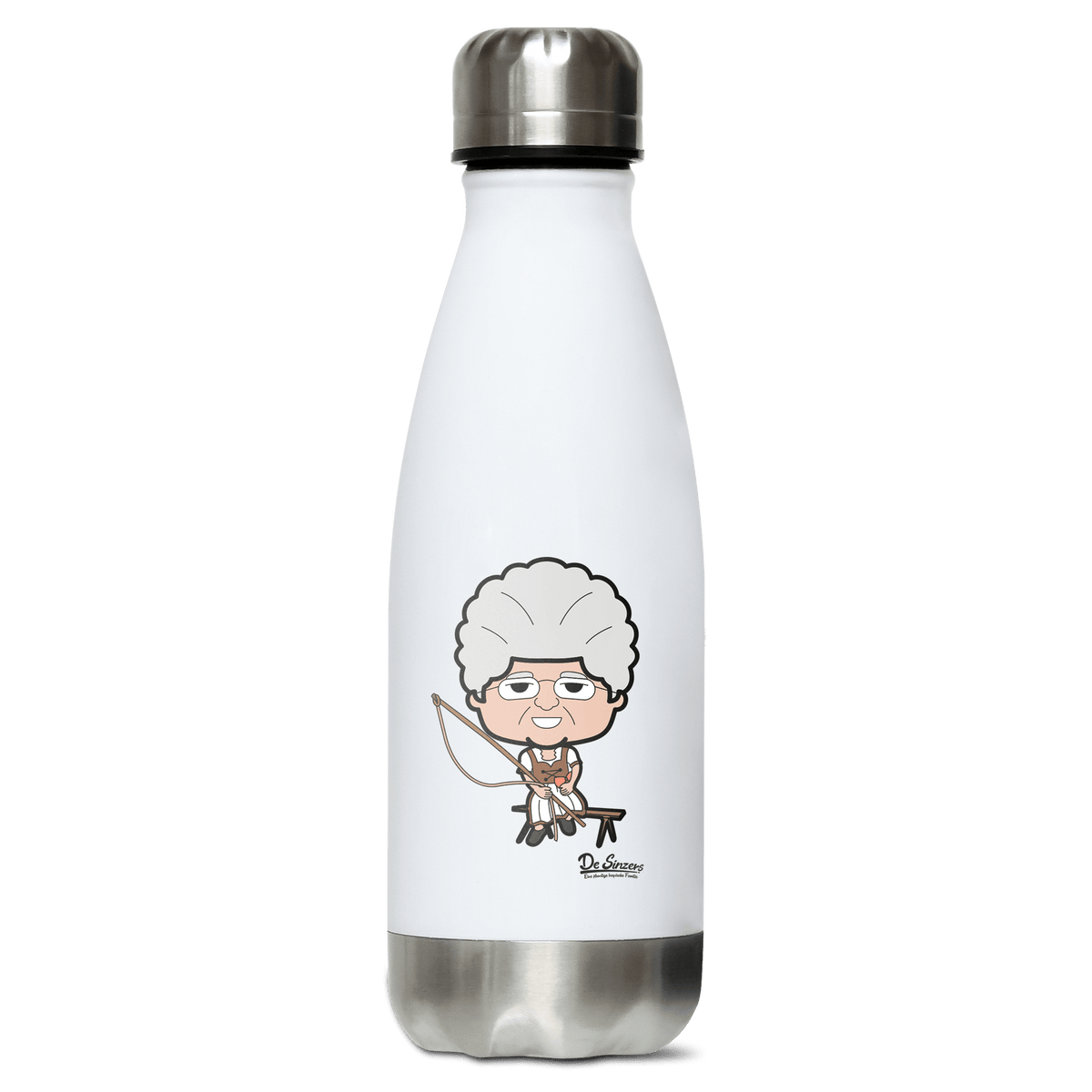Die Oid Sinzerin Goasslschnoizer Edelstahl Thermoflasche 350ml Weiss Silber Kreuzspitze Front