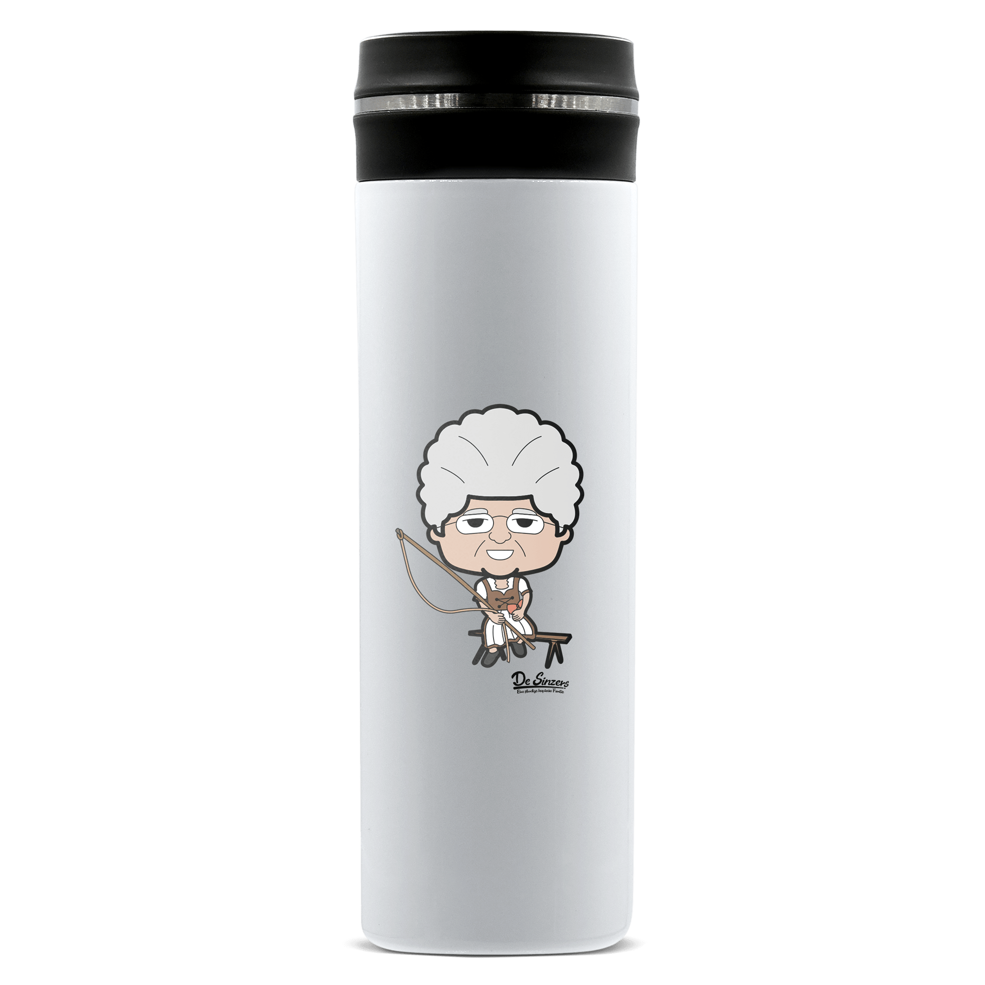 Die Oid Sinzerin Goasslschnoizer Edelstahl Thermoflasche 450ml Weiss Geigelstein Front
