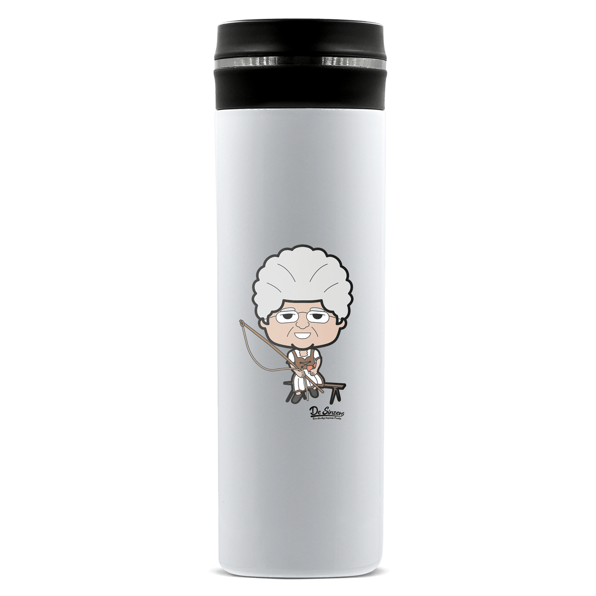 Die Oid Sinzerin Goasslschnoizer Edelstahl Thermoflasche 450ml Weiss Geigelstein Front