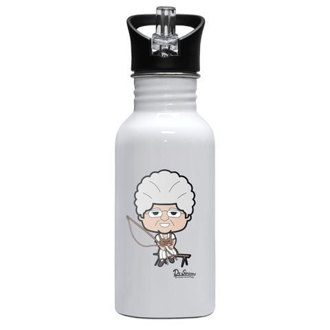 Die Oid Sinzerin Goaßlschnoizer Edelstahl Trinkflasche mit klappbarem Mundstueck 500ml Weiss Rotwand Front