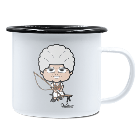 Die Oid Sinzerin Goasslschnoizer Emaille Tasse 450ml Weiss Schwarz Spitzstein Front