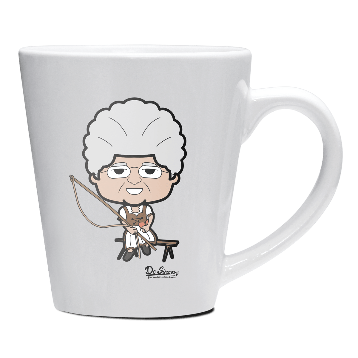 Die Oid Sinzerin Goasslschnoizer Keramik Kaffeetasse 200ml Weiss Herzogstand Front