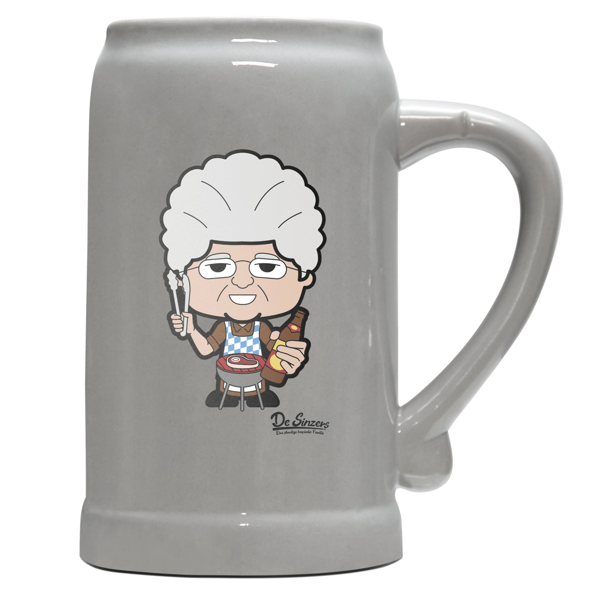 Die Oid Sinzerin Griller Bierkrug 1000ml Grau Zugspitze Front