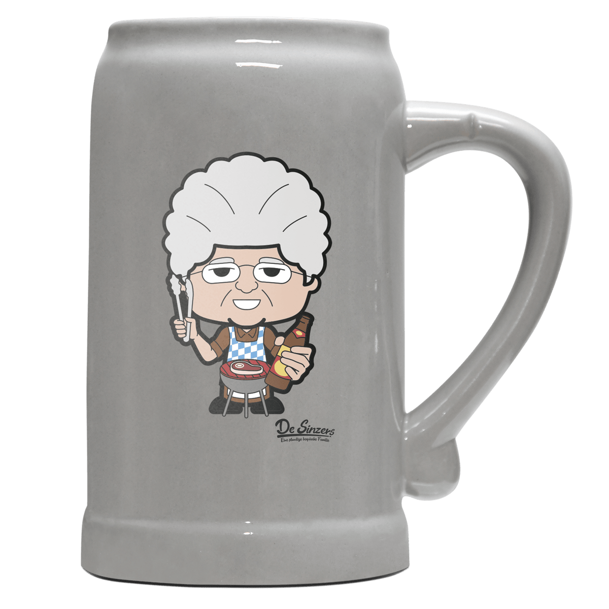 Die Oid Sinzerin Griller Bierkrug 1000ml Grau Zugspitze Front