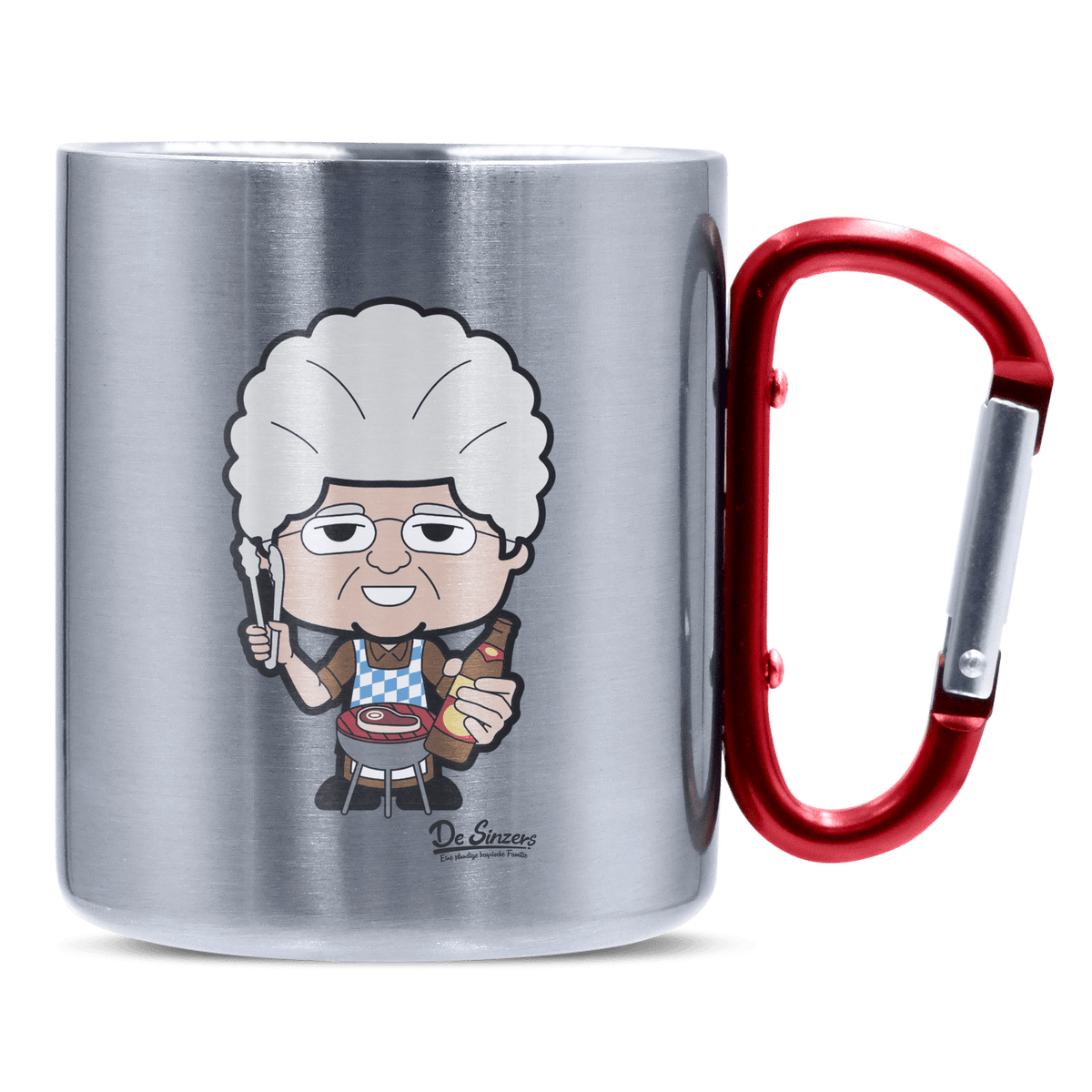 Die Oid Sinzerin Griller Edelstahl Kaffeetasse roter Karabiner 320ml Kitzstein Front 1