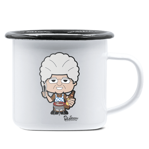 Die Oid Sinzerin Griller Emaille Tasse 375ml Weiss Schwarz Hochries Front