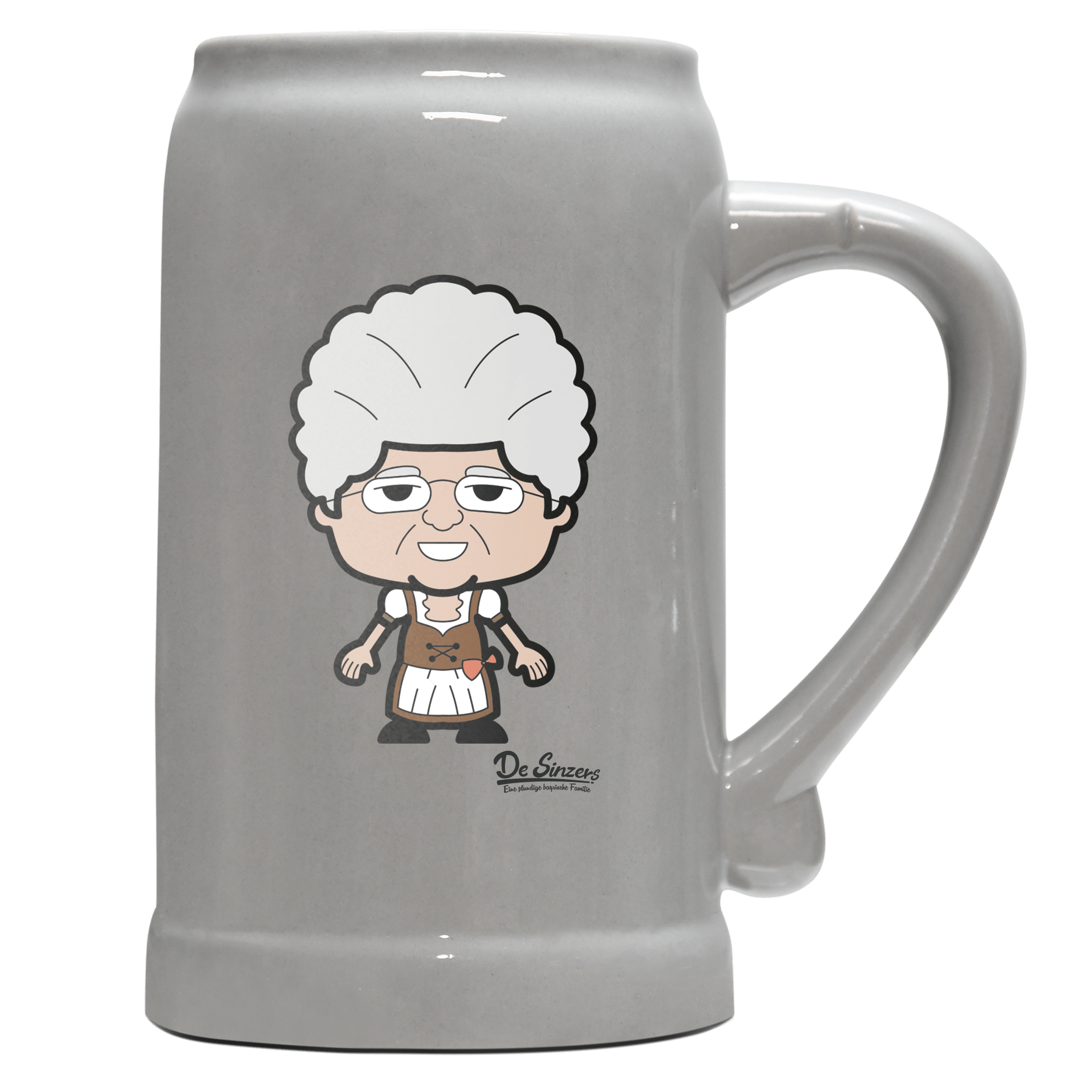 Die Oid Sinzerin Grundfiguren Bierkrug 1000ml Grau Zugspitze Front