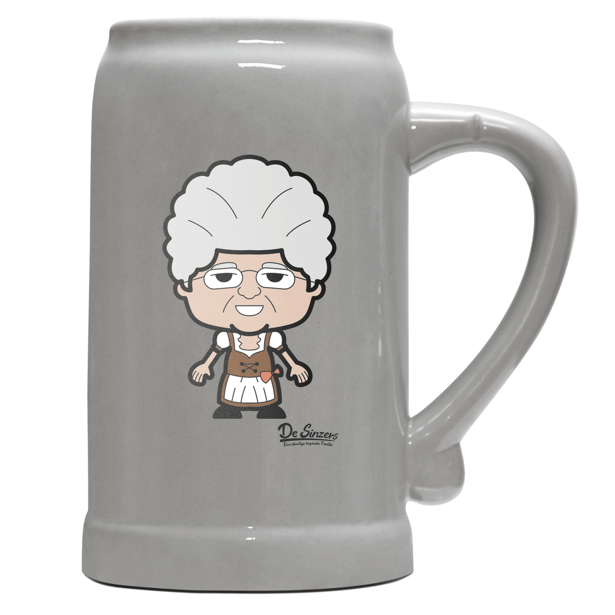 Die Oid Sinzerin Grundfiguren Bierkrug 1000ml Grau Zugspitze Front