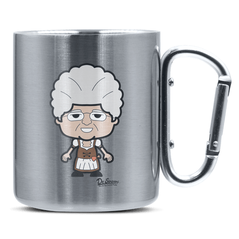 Die Oid Sinzerin Grundfiguren Edelstahl Kaffeetasse silberer Karabiner 320ml Grosser Traithen Front