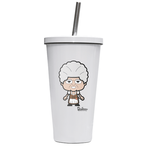 Die Oid Sinzerin Grundfiguren Edelstahl Trinkbecher mit Strohhalm 480ml Weiss Krottenkopf Front