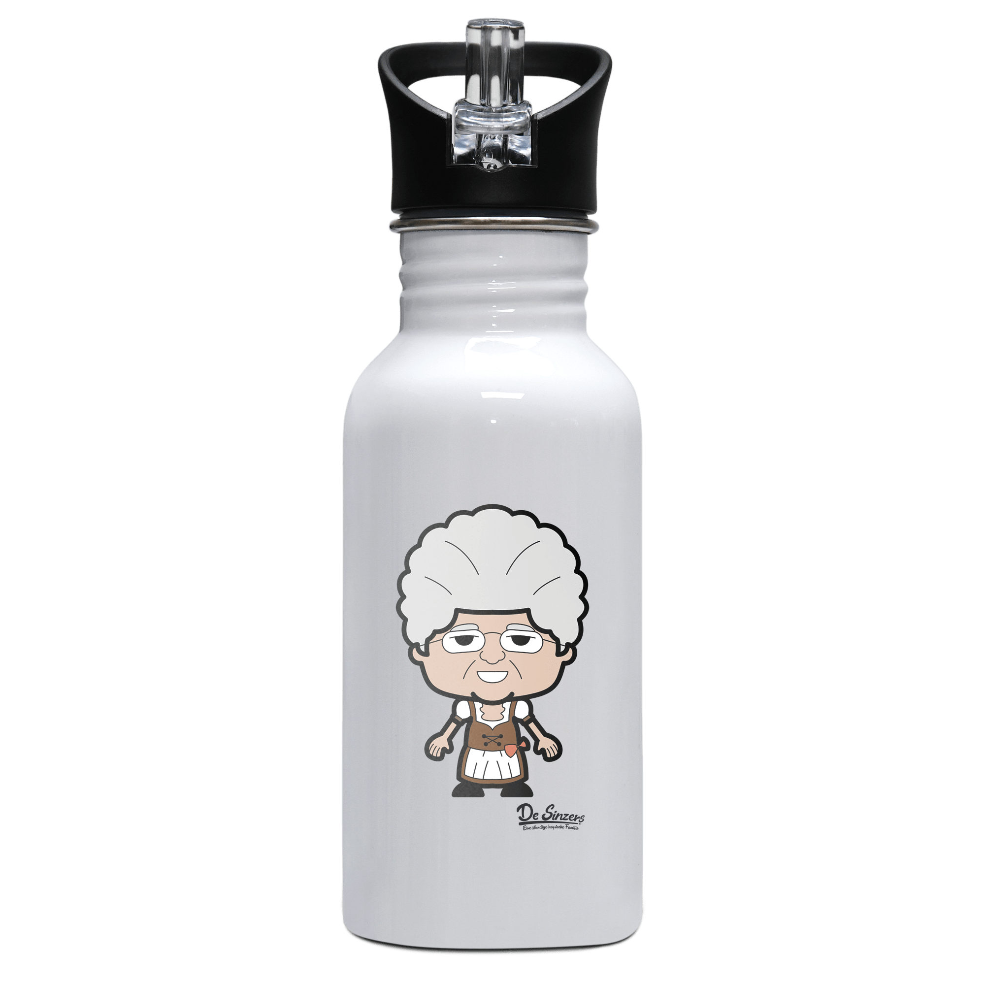 Die Oid Sinzerin Grundfiguren Edelstahl Trinkflasche mit klappbarem Mundstueck 500ml Weiss Rotwand Front