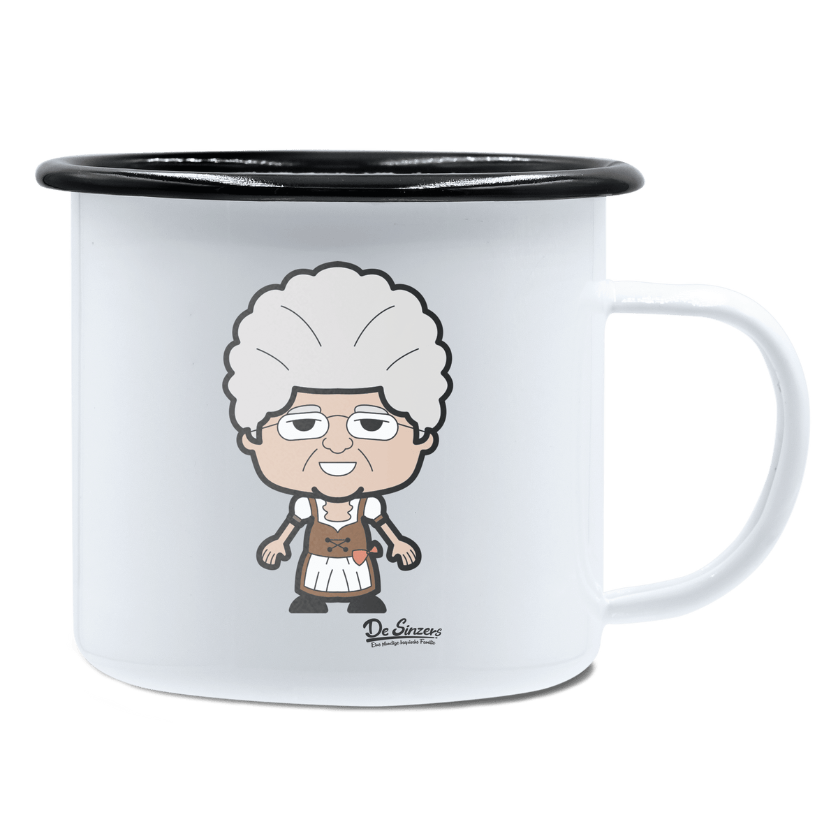 Die Oid Sinzerin Grundfiguren Emaille Tasse 450ml Weiss Schwarz Spitzstein Front