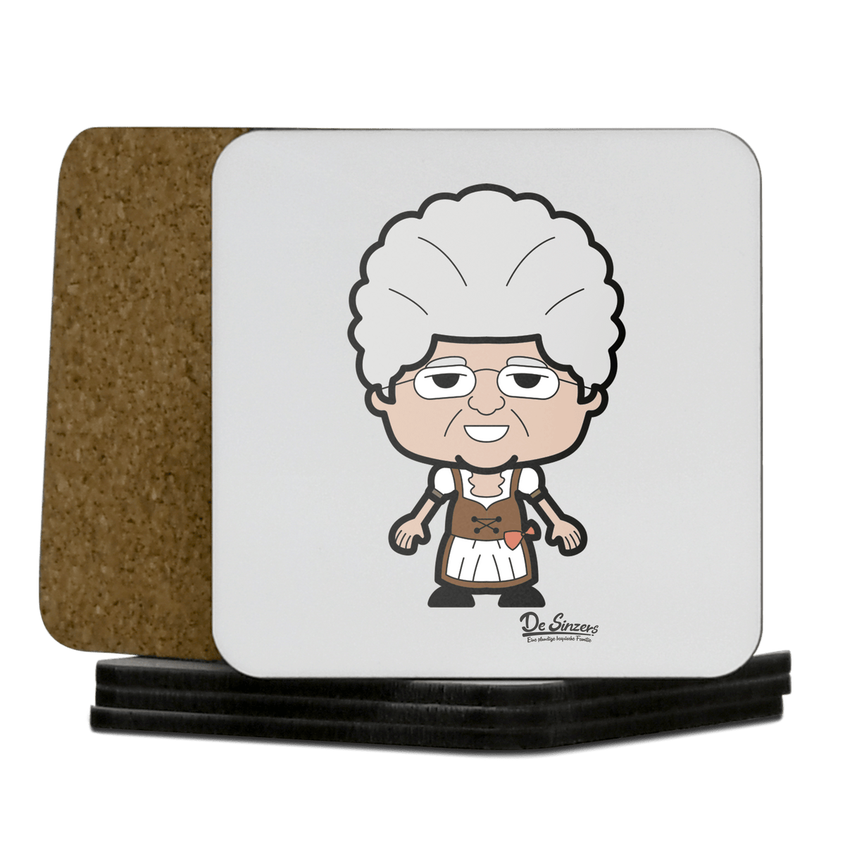 Die Oid Sinzerin Grundfiguren Korkuntersetzer 5er Set 95 x 95 mm Weiss Karkopf Front