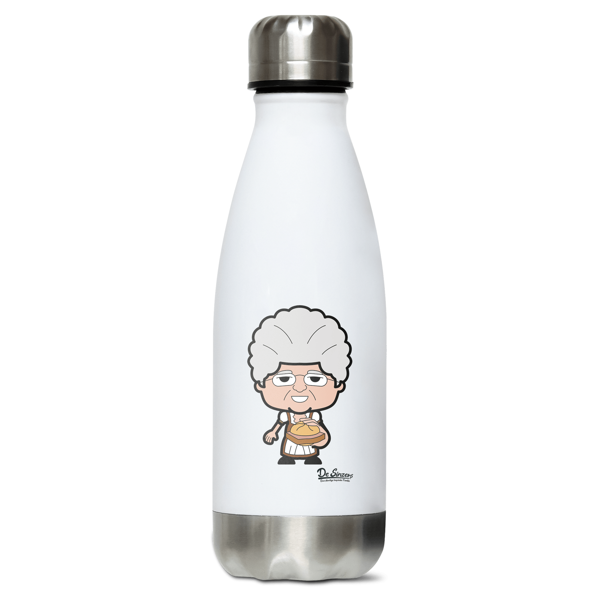 Die Oid Sinzerin Leberkassemmel Edelstahl Thermoflasche 350ml Weiss Silber Kreuzspitze Front