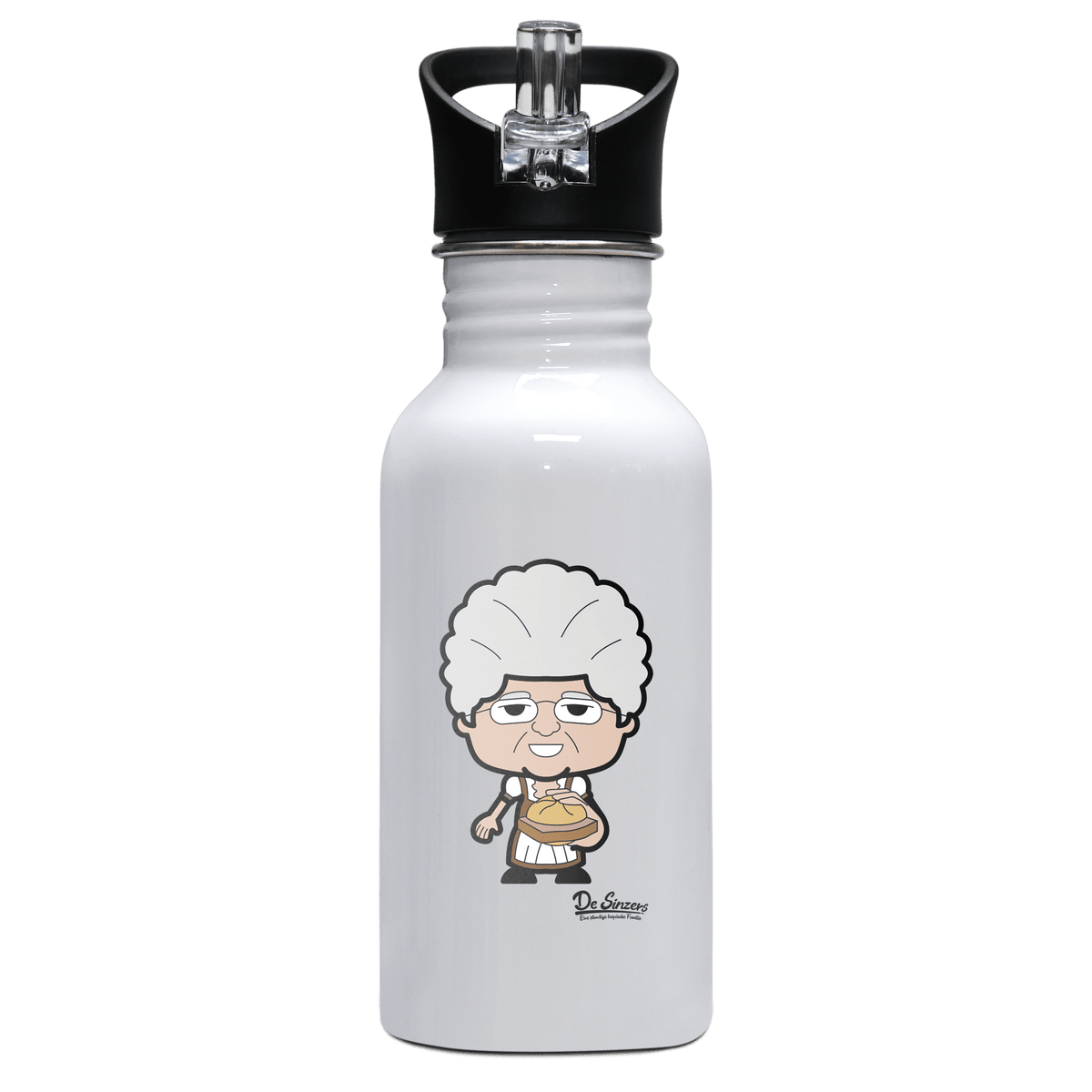 Die Oid Sinzerin Leberkassemmel Edelstahl Trinkflasche mit klappbarem Mundstueck 500ml Weiss Rotwand Front