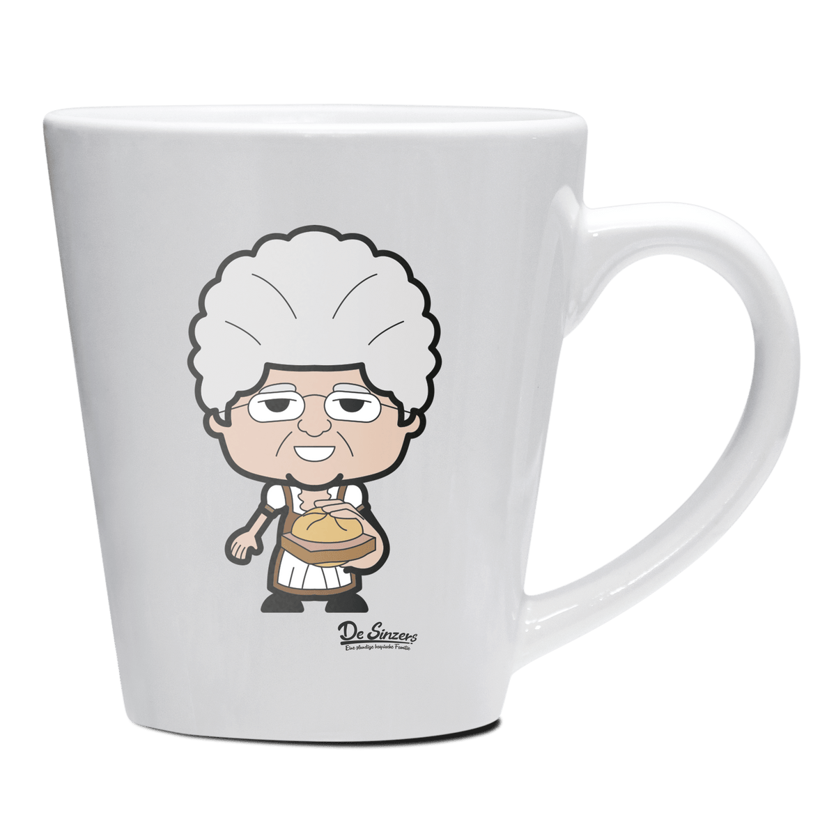 Die Oid Sinzerin Leberkassemmel Keramik Kaffeetasse 200ml Weiss Herzogstand Front