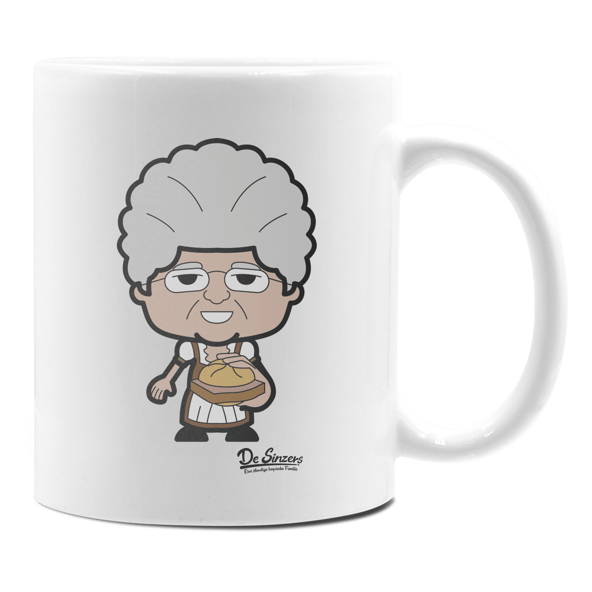 Die Oid Sinzerin Leberkassemmel Keramik Kaffeetasse 330ml Weiss Rampoldplatte Front