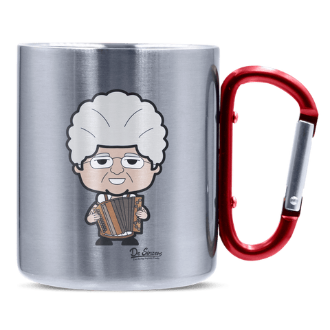 Die Oid Sinzerin Musikinstrumente Edelstahl Kaffeetasse roter Karabiner 320ml Kitzstein Front