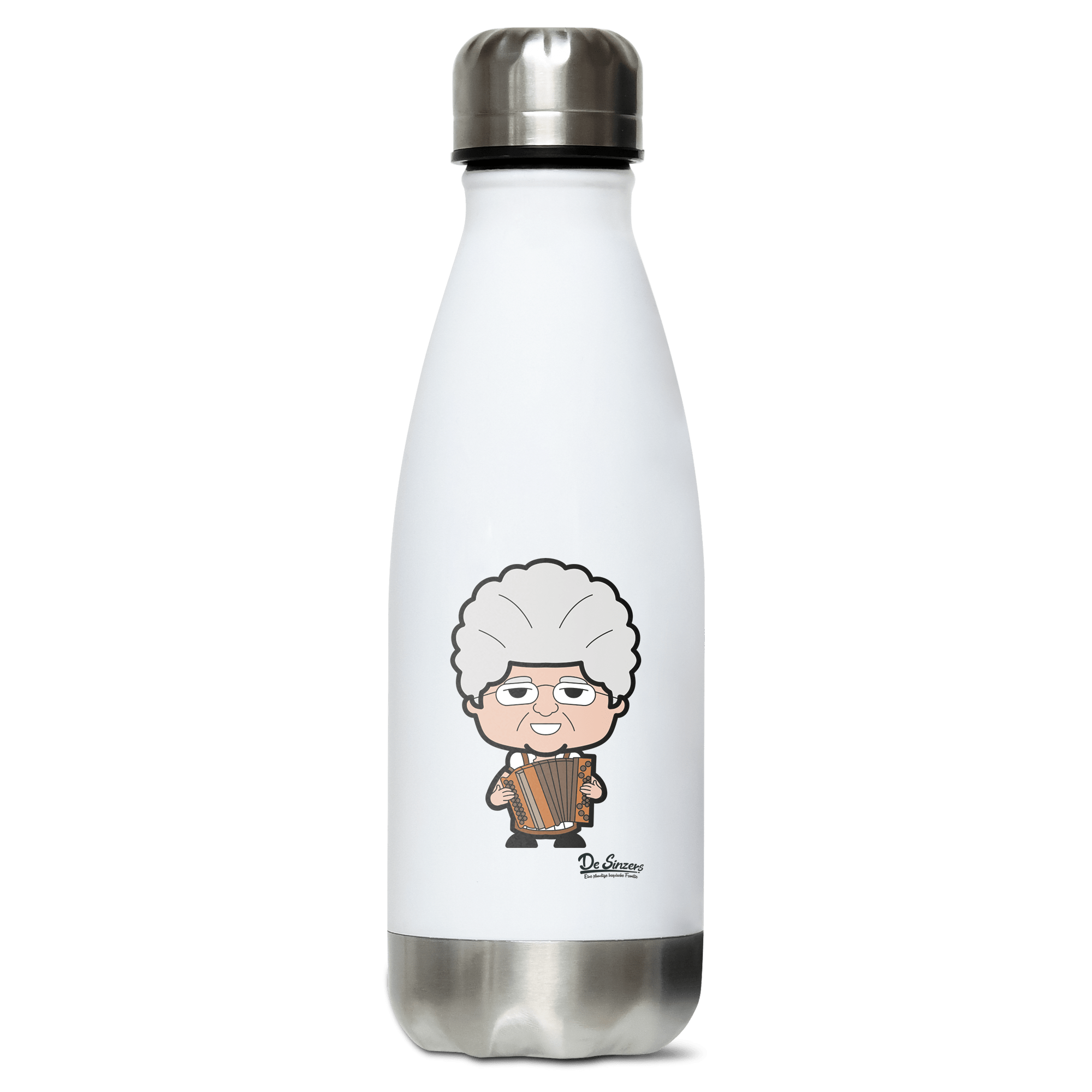 Die Oid Sinzerin Musikinstrumente Edelstahl Thermoflasche 350ml Weiss Silber Kreuzspitze Front
