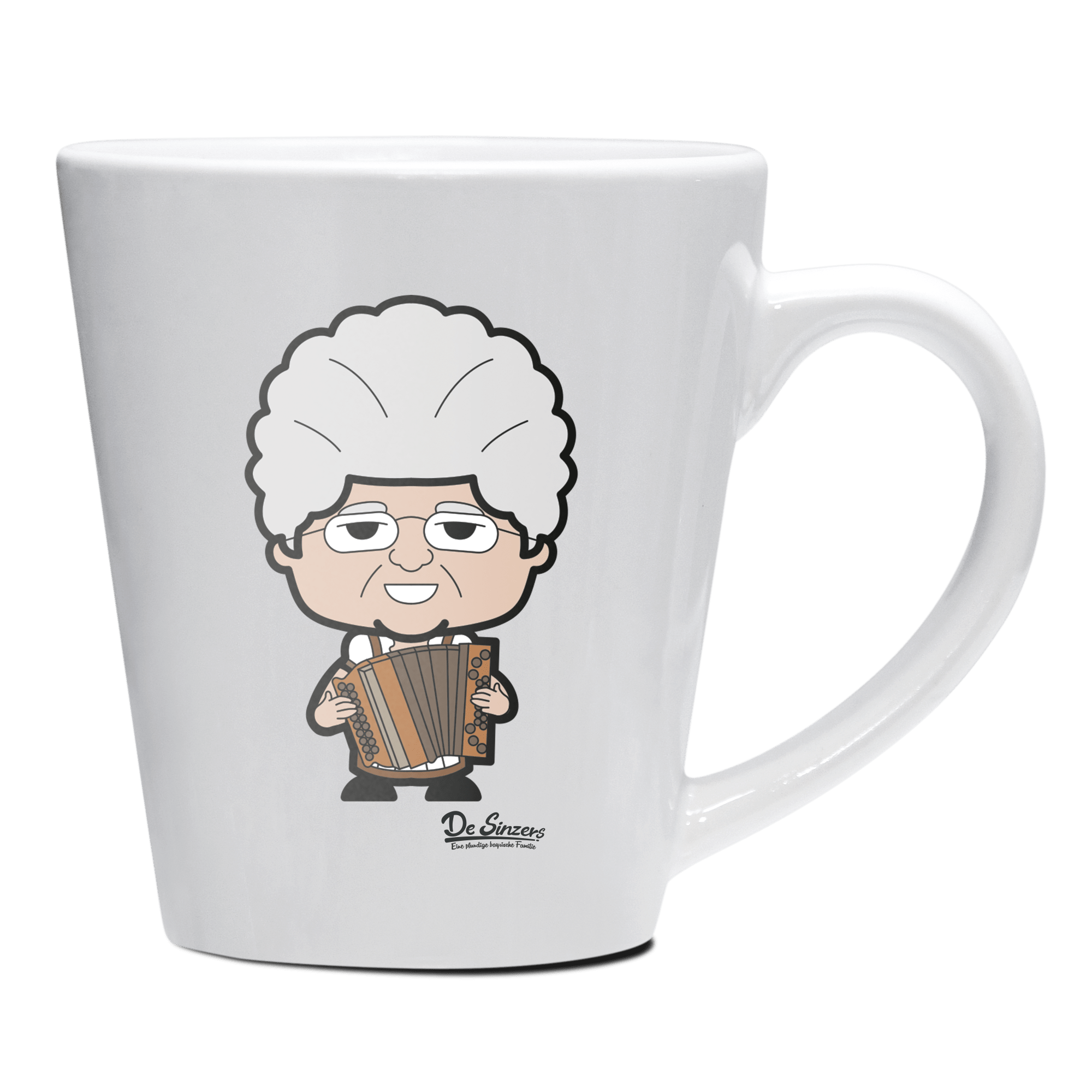 Die Oid Sinzerin Musikinstrumente Keramik Kaffeetasse 200ml Weiss Herzogstand Front