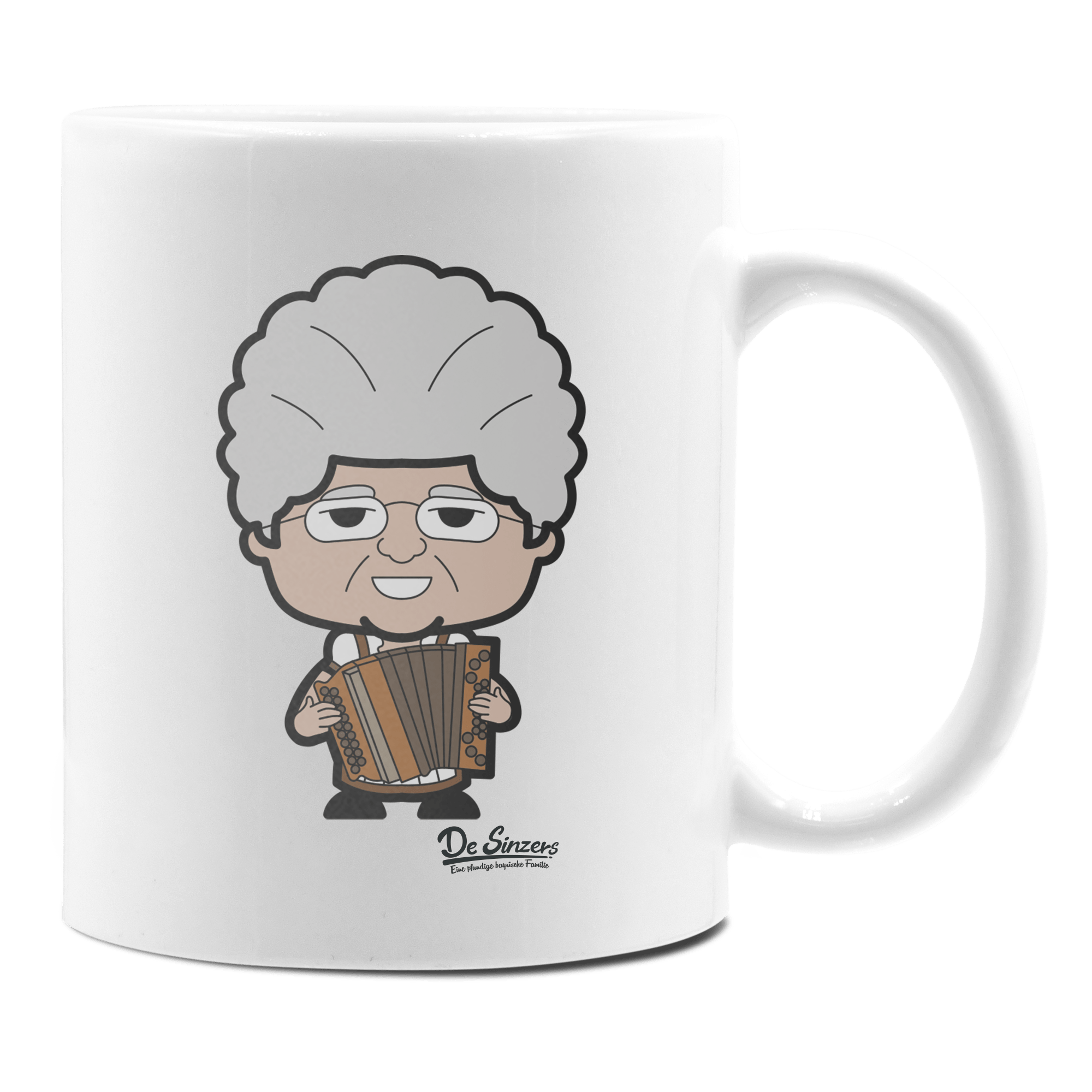 Die Oid Sinzerin Musikinstrumente Keramik Kaffeetasse 330ml Weiss Rampoldplatte Front