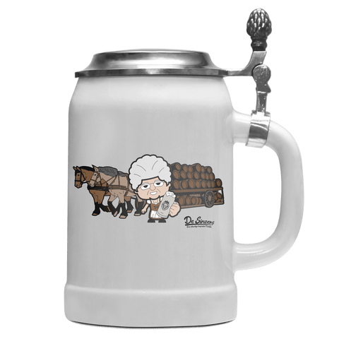 Die Oid Sinzerin Pferdegespann Bierkrug 500ml Weiss mit Deckel Wetterspitzen Front