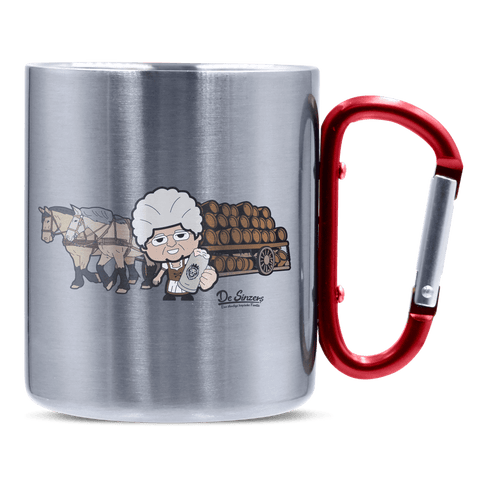 Die Oid Sinzerin Pferdegespann Edelstahl Kaffeetasse roter Karabiner 320ml Kitzstein Front