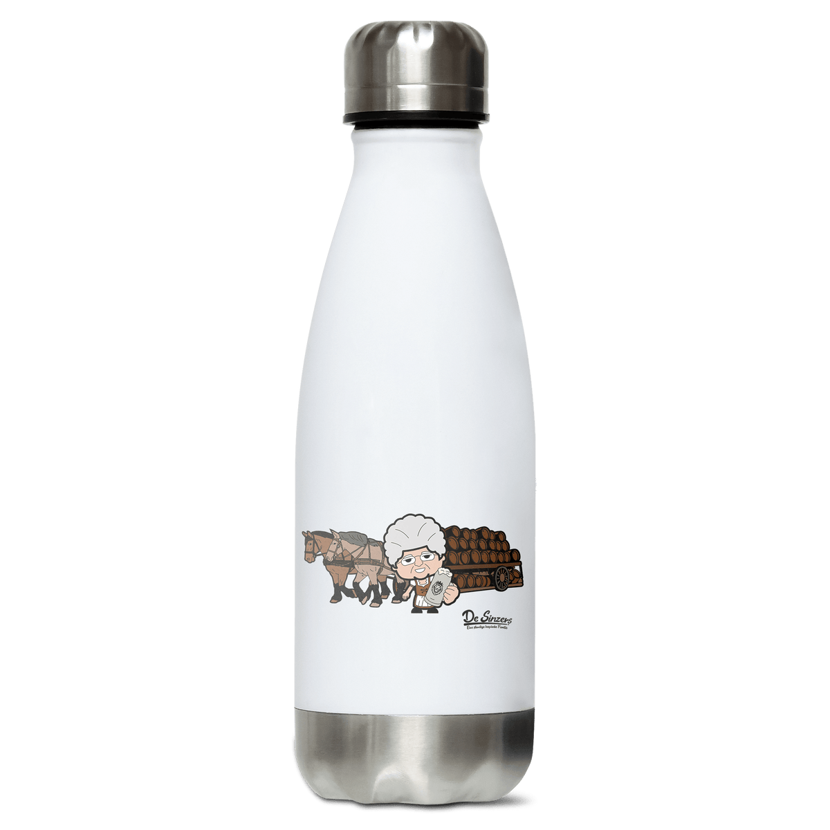Die Oid Sinzerin Pferdegespann Edelstahl Thermoflasche 350ml Weiss Silber Kreuzspitze Front