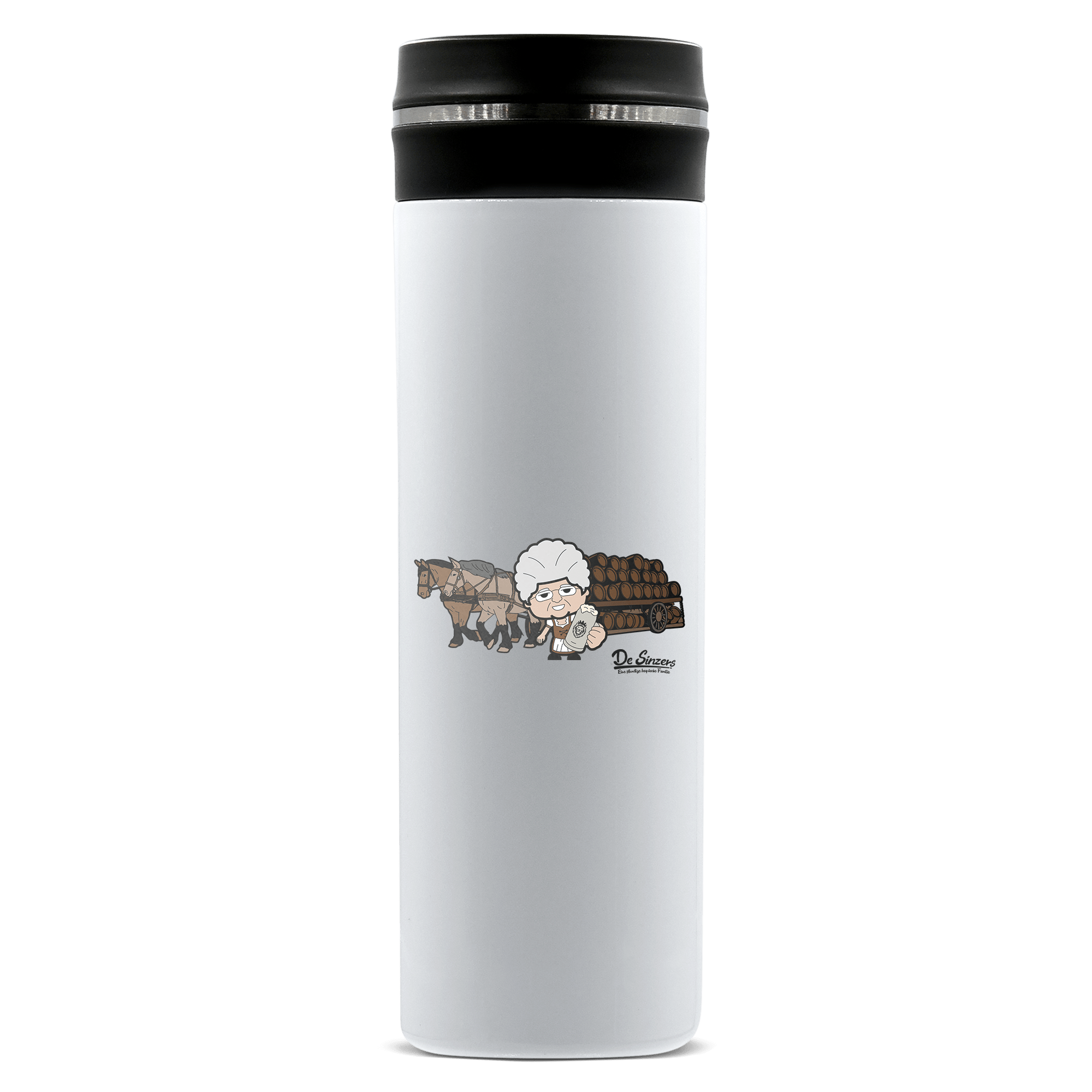 Die Oid Sinzerin Pferdegespann Edelstahl Thermoflasche 450ml Weiss Geigelstein Front